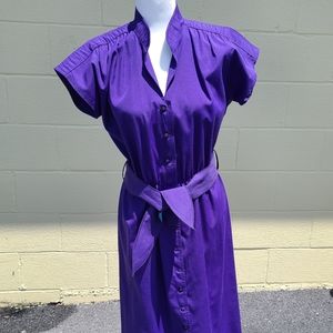 Vintage Leslie Fay Purple Short Sleeve Summer Shirt Dress